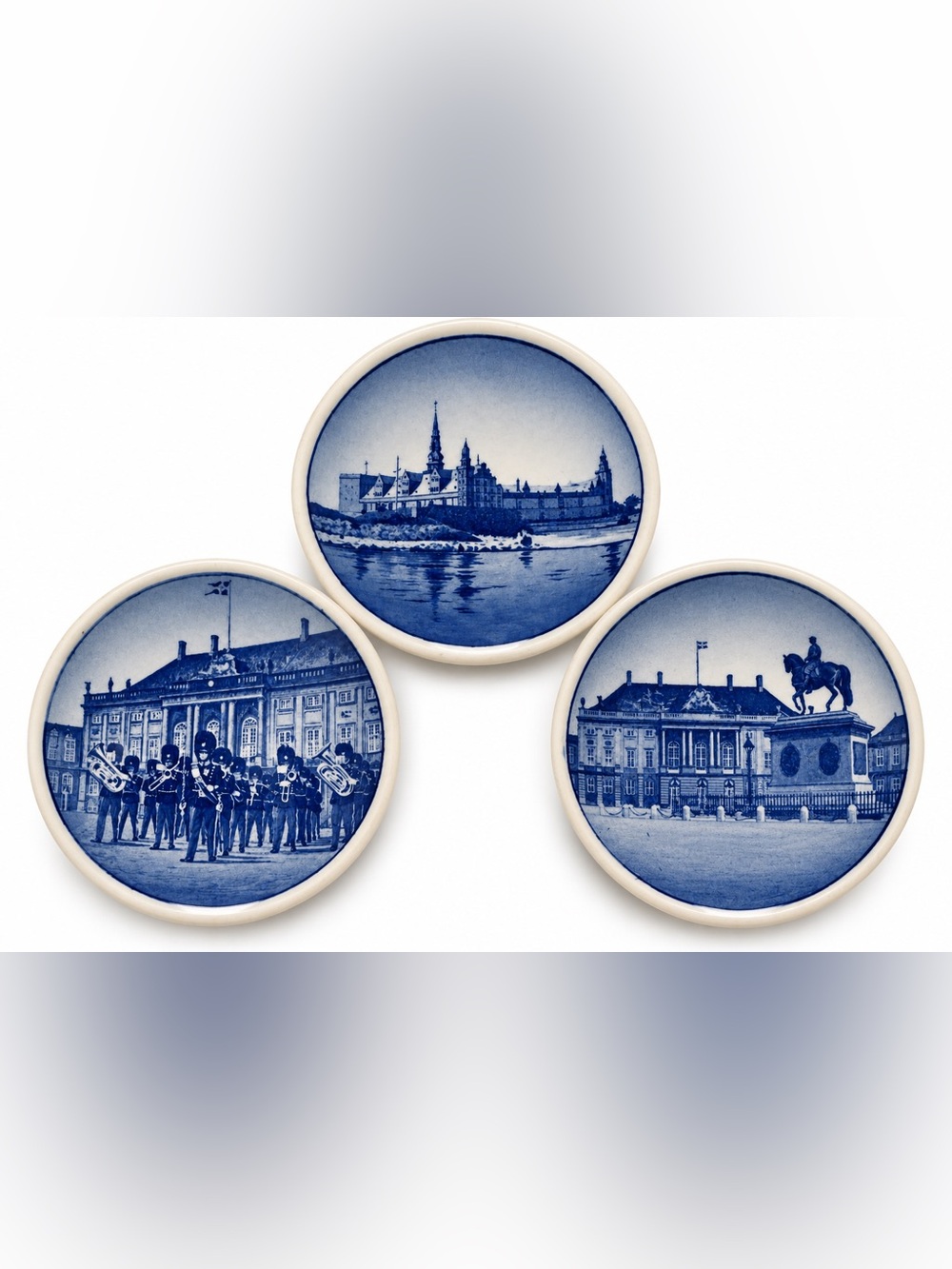 Set of Three Danish Blue and White Decorative Plates Royal Copenhagen